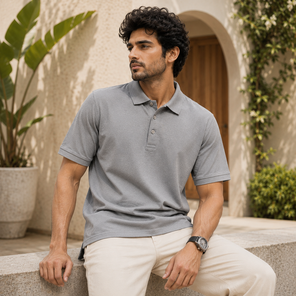 Men's plain polo T-shirt in cotton fabric
