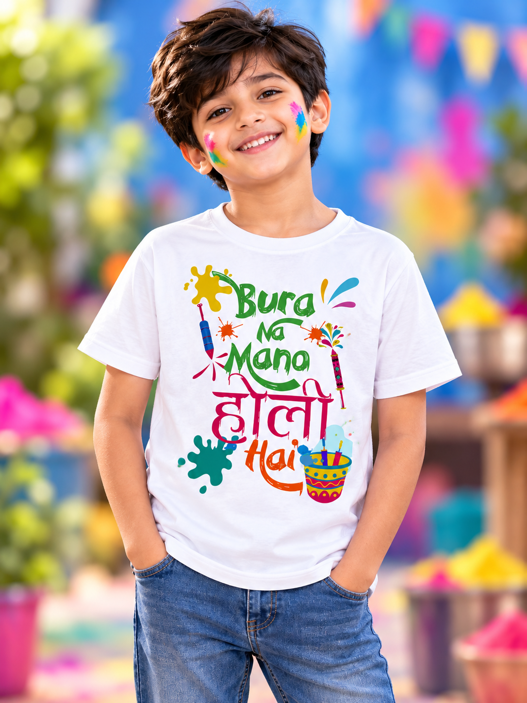 Holi Celebration Printed T-Shirt for Boys