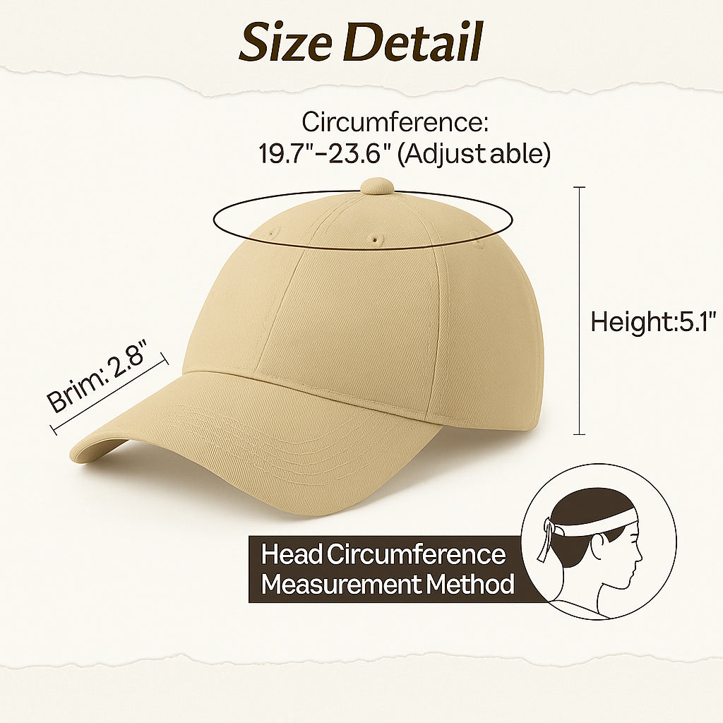 Unisex Baseball Cap - Adjustable Cotton Dad Hat for Men and Women Free Size (Beige)