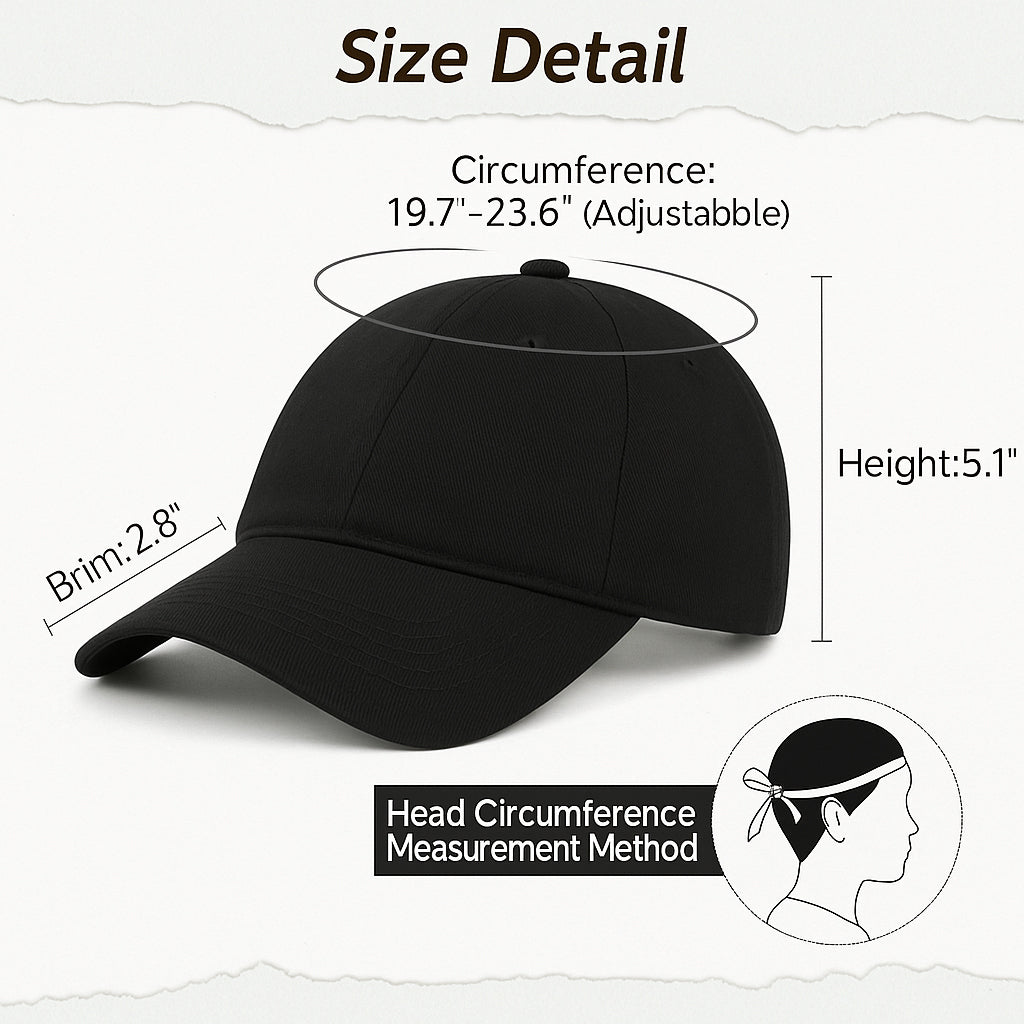 Unisex Baseball Cap - Adjustable Cotton Dad Hat for Men and Women Free Size (Black)