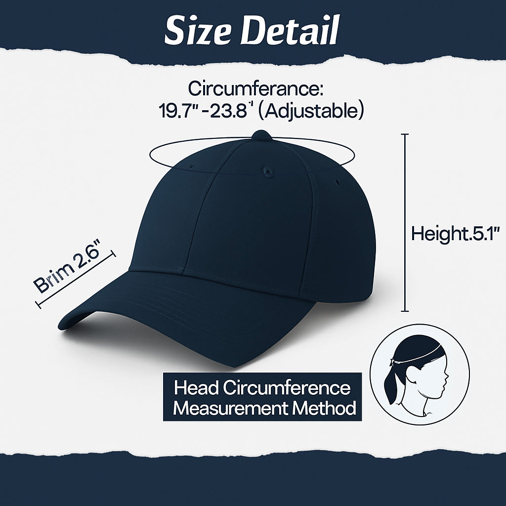 Unisex Baseball Cap - Adjustable Cotton Dad Hat for Men and Women Free Size (Navy)
