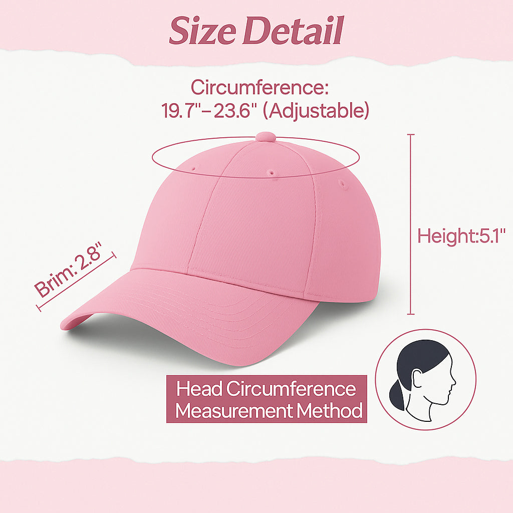 Unisex Baseball Cap - Adjustable Cotton Dad Hat for Men and Women Free Size (Pink)