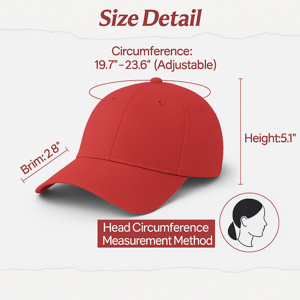 Unisex Baseball Cap - Adjustable Cotton Dad Hat for Men and Women Free Size (Red)
