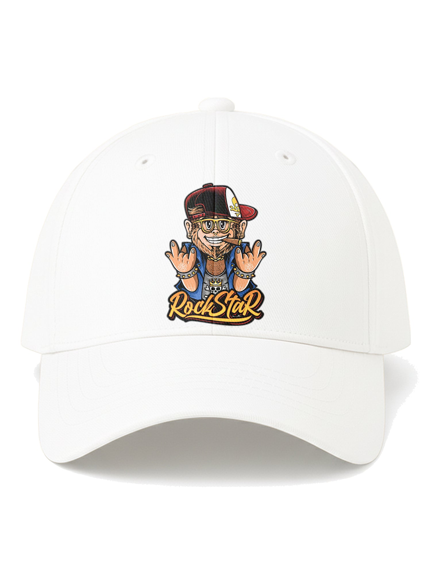 Adjustable-Unisex-Rockstar-Monkey-Printed-Baseball-Cap-for-Men-and-Women-UPC3-White