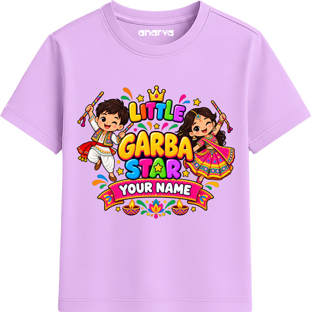 ENCIGER Kids Custom Name Navratri T-Shirt | Little Garba Star Personalized T-Shirt for Boys & Girls | Dandiya Garba Festival Printed Tee | Custom Name Festive Wear for Kids