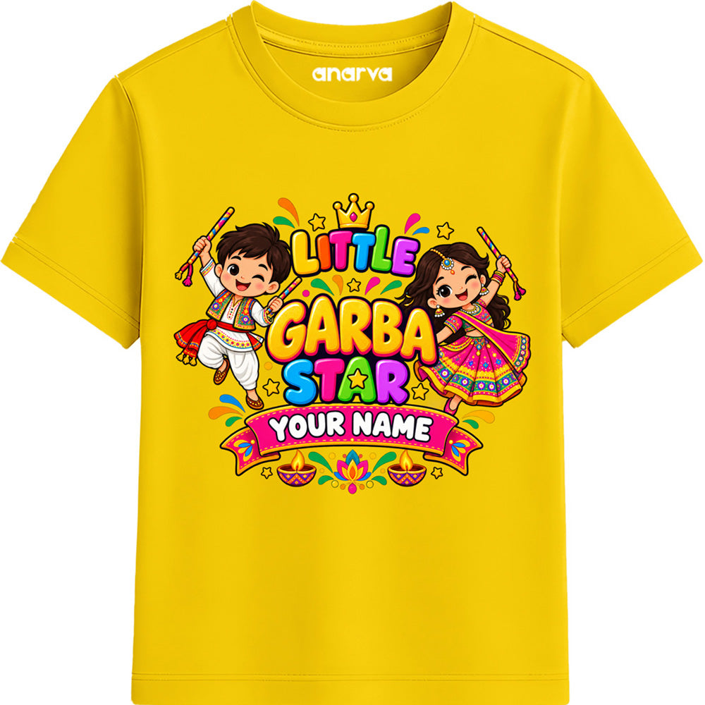 ENCIGER Kids Custom Name Navratri T-Shirt | Little Garba Star Personalized T-Shirt for Boys & Girls | Dandiya Garba Festival Printed Tee | Custom Name Festive Wear for Kids