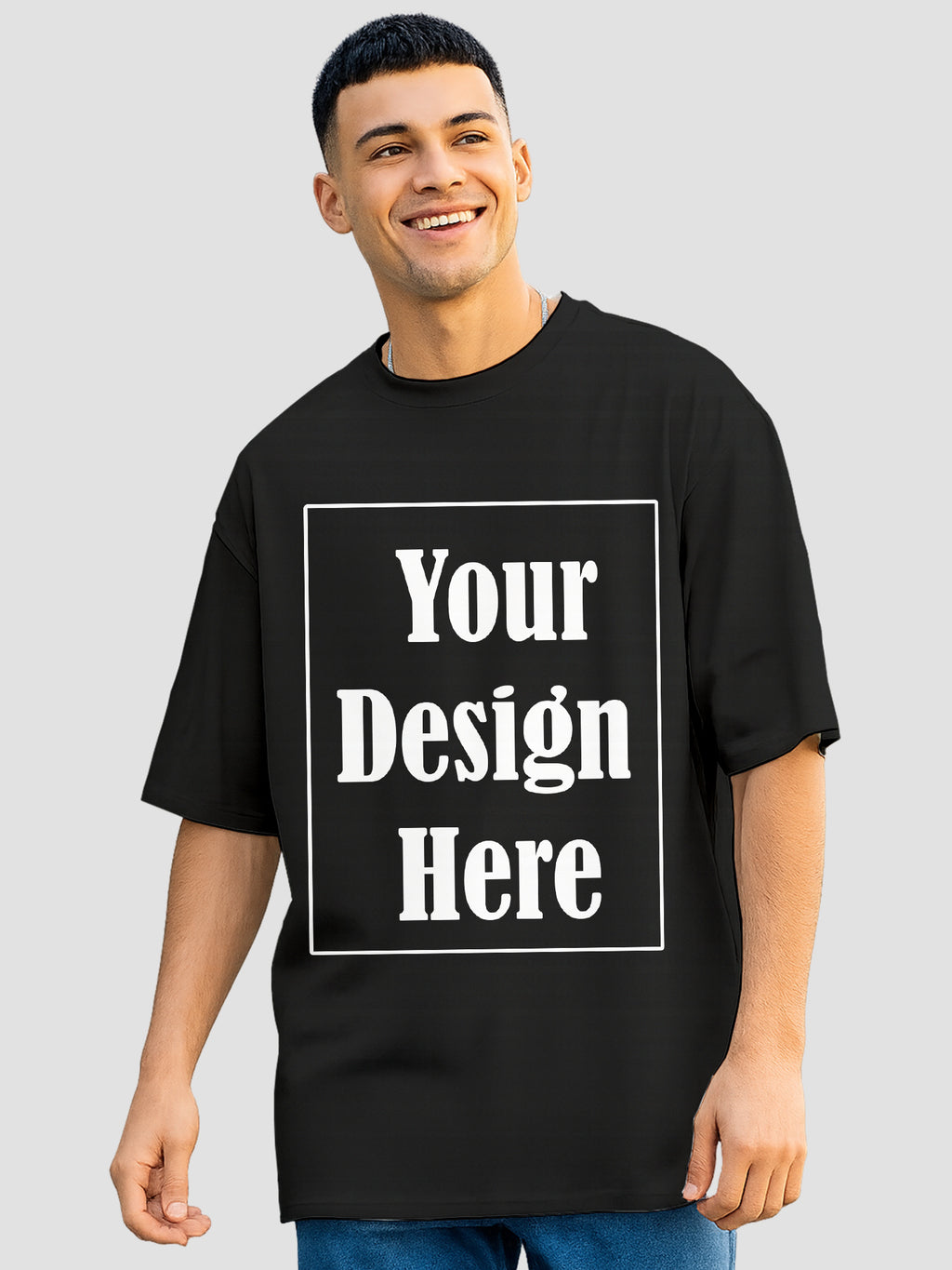 Men Oversized T Shirt Custom Print Relaxed Fit Half Sleeve