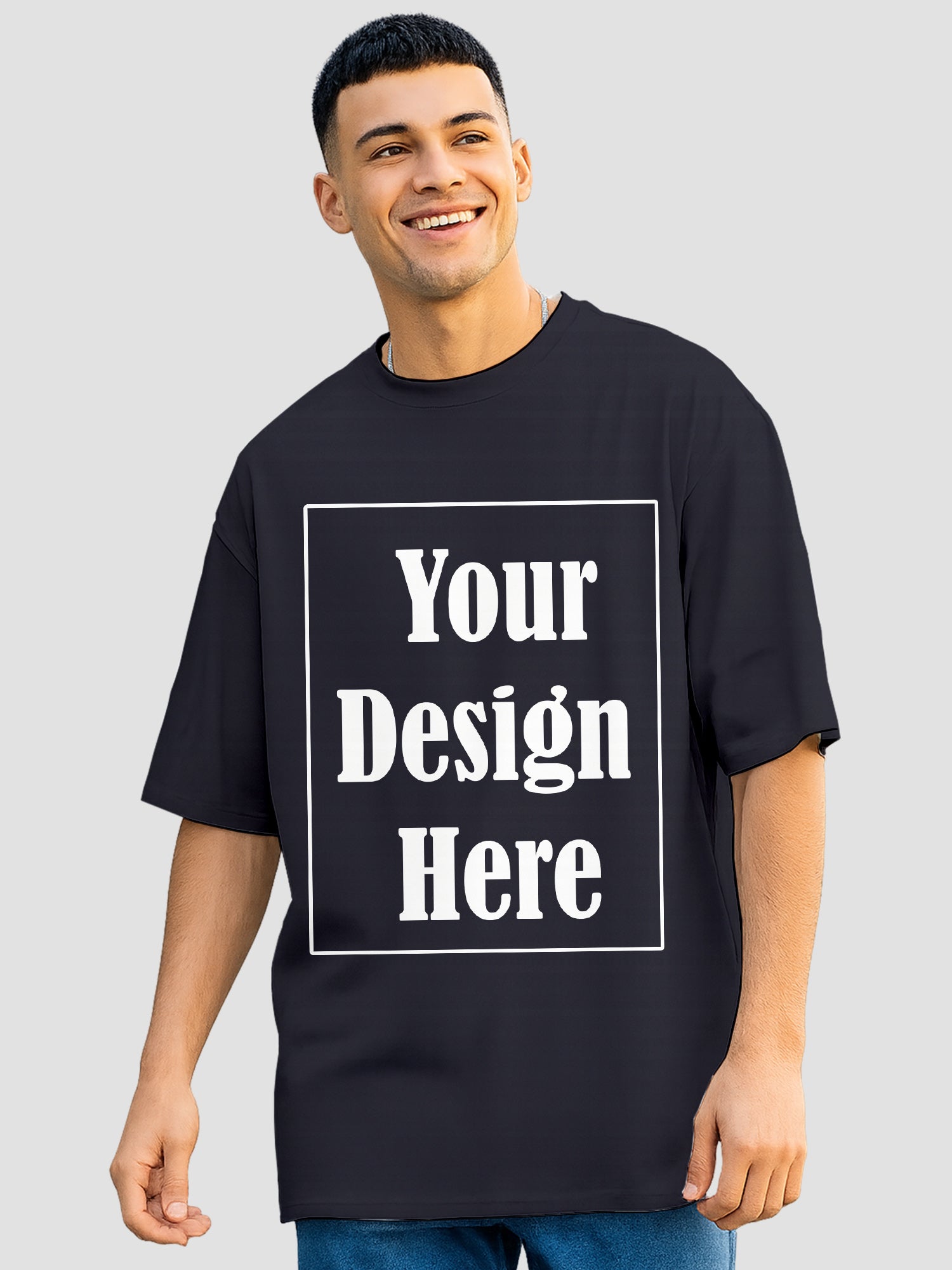 Men Oversized T Shirt Custom Print Relaxed Fit Half Sleeve