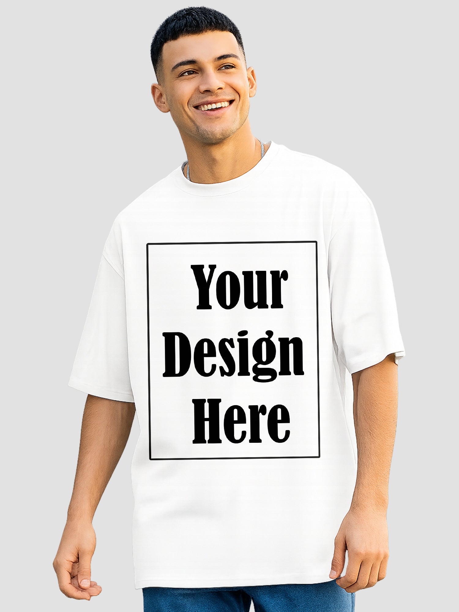 Men Oversized T Shirt Custom Print Relaxed Fit Half Sleeve
