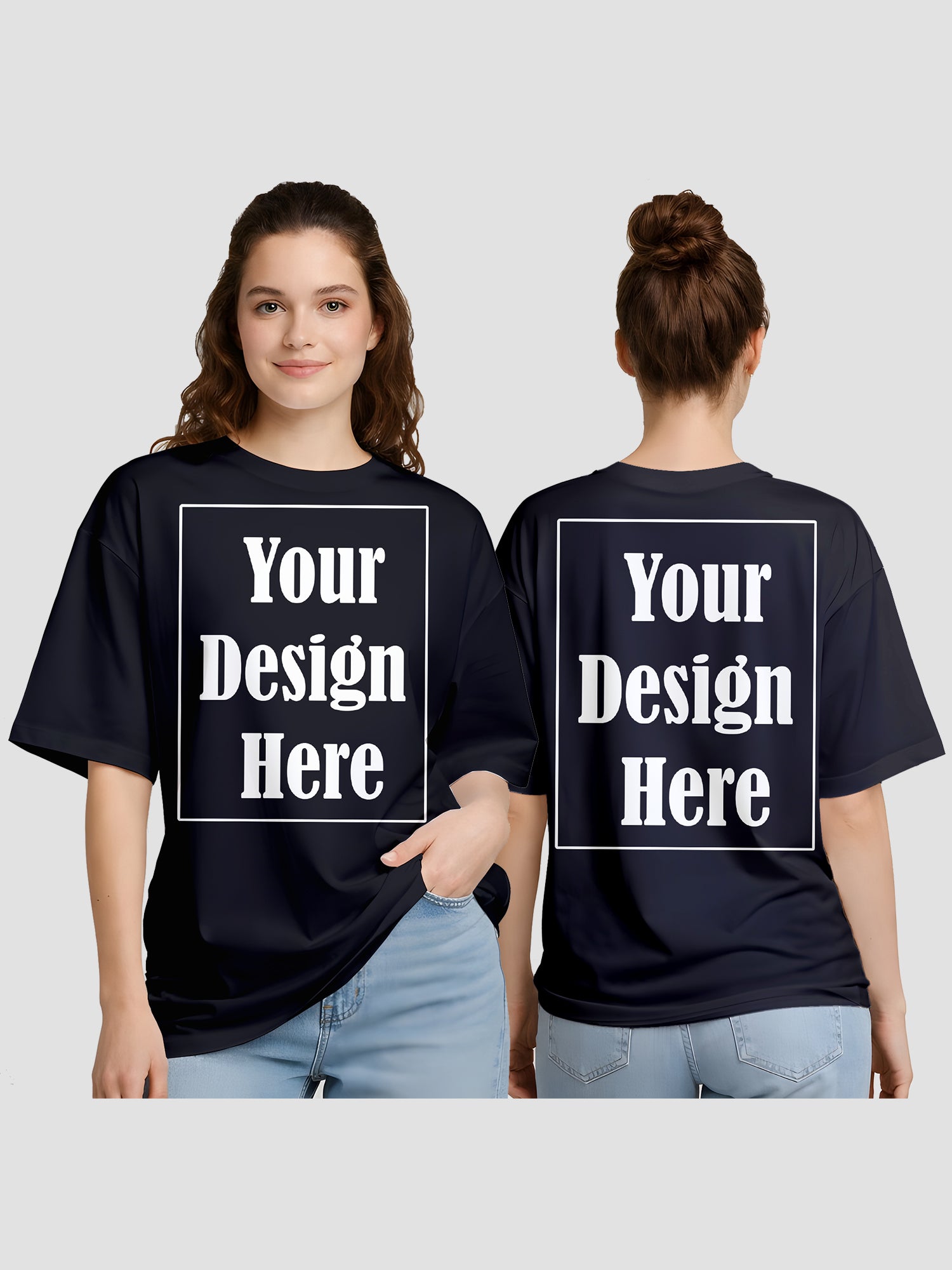 Women Oversized Custom T Shirt Front Back Print Personalised Tee