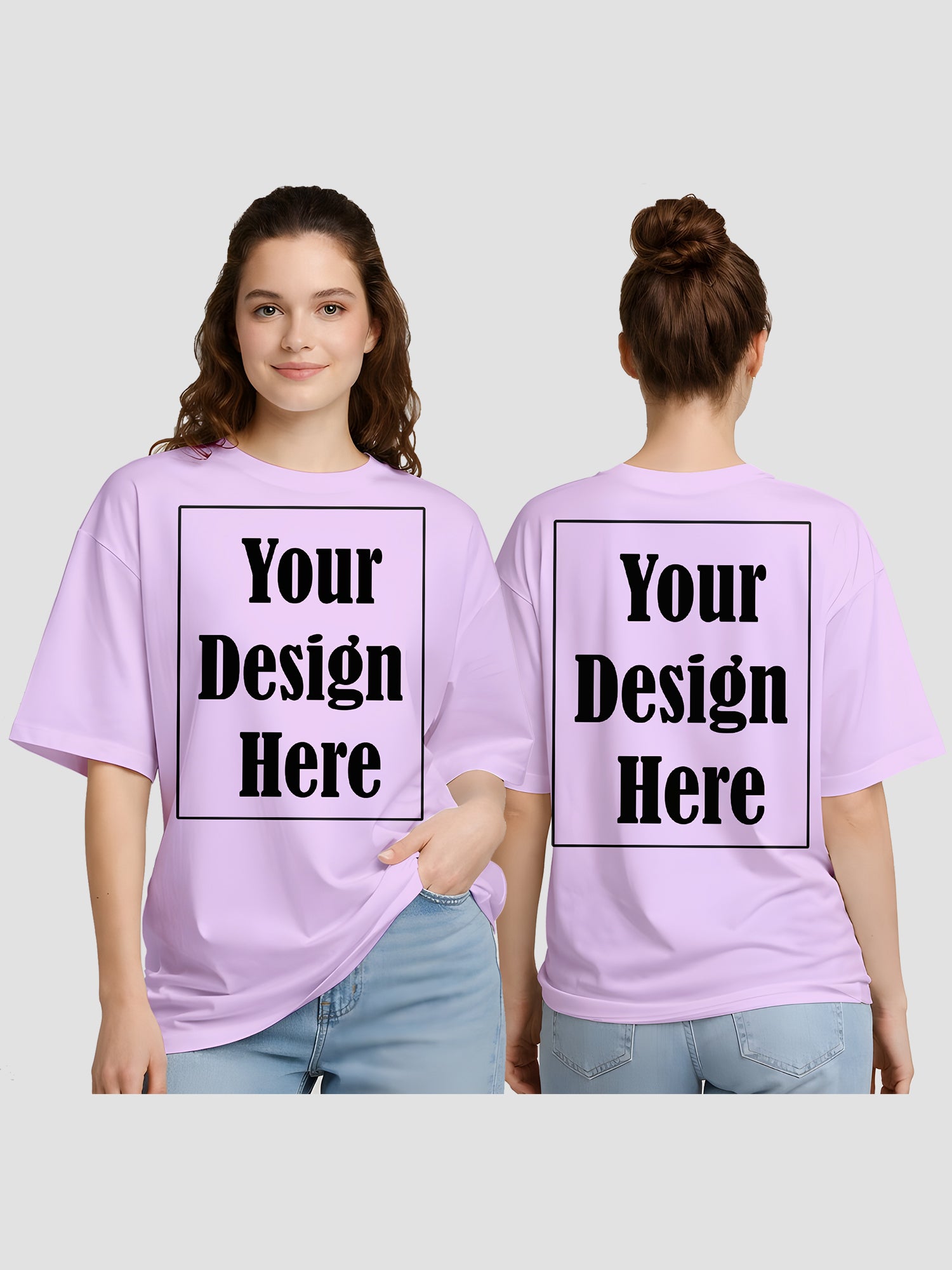 Women-Oversized-Custom-T-Shirt-Front-Back-Print-Personalised-Tee-CTOW2-Lavender