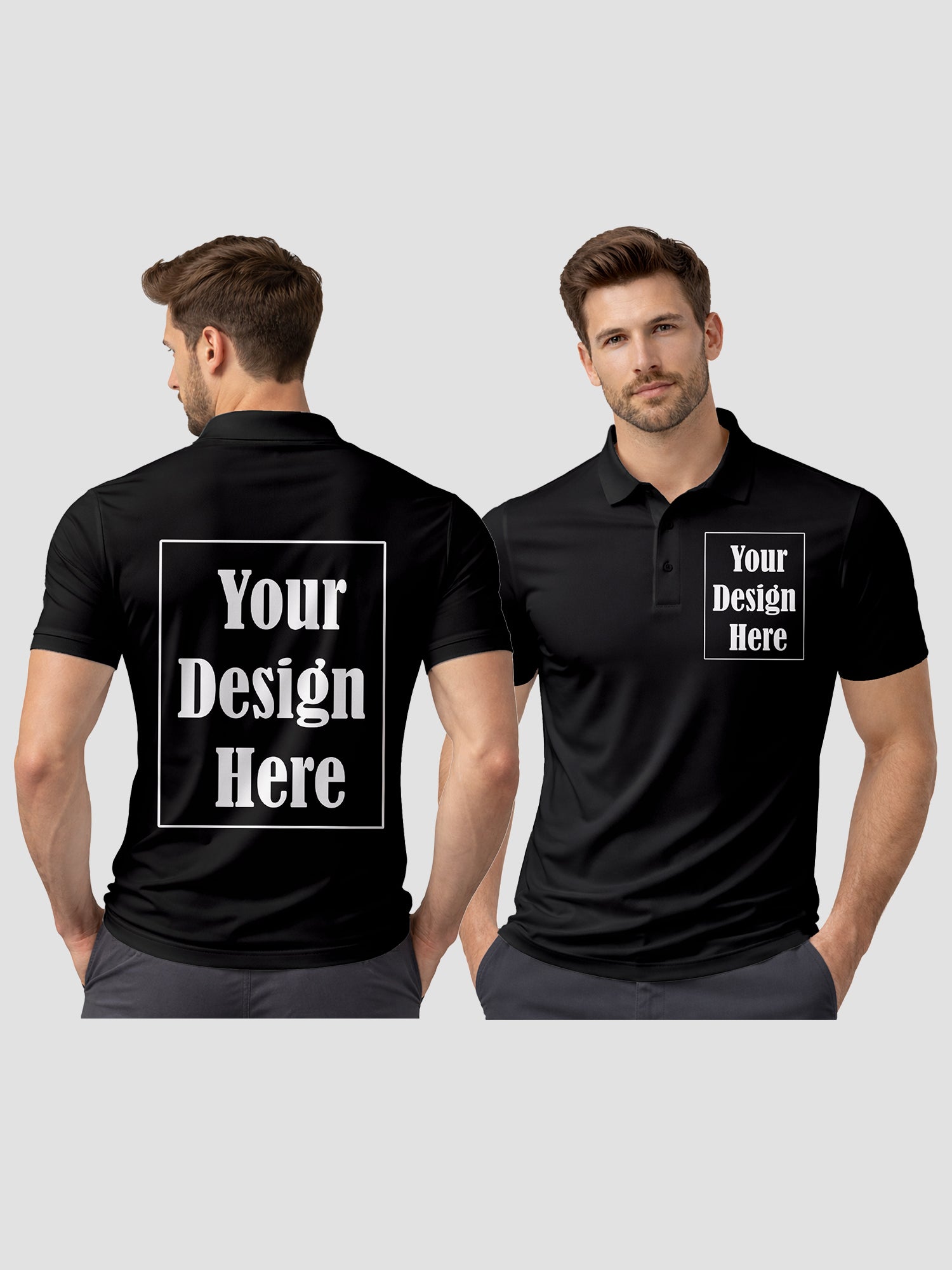 Men Custom Polo T Shirt with Front Back Print Premium Cotton Personalized Logo Text Design Tee
