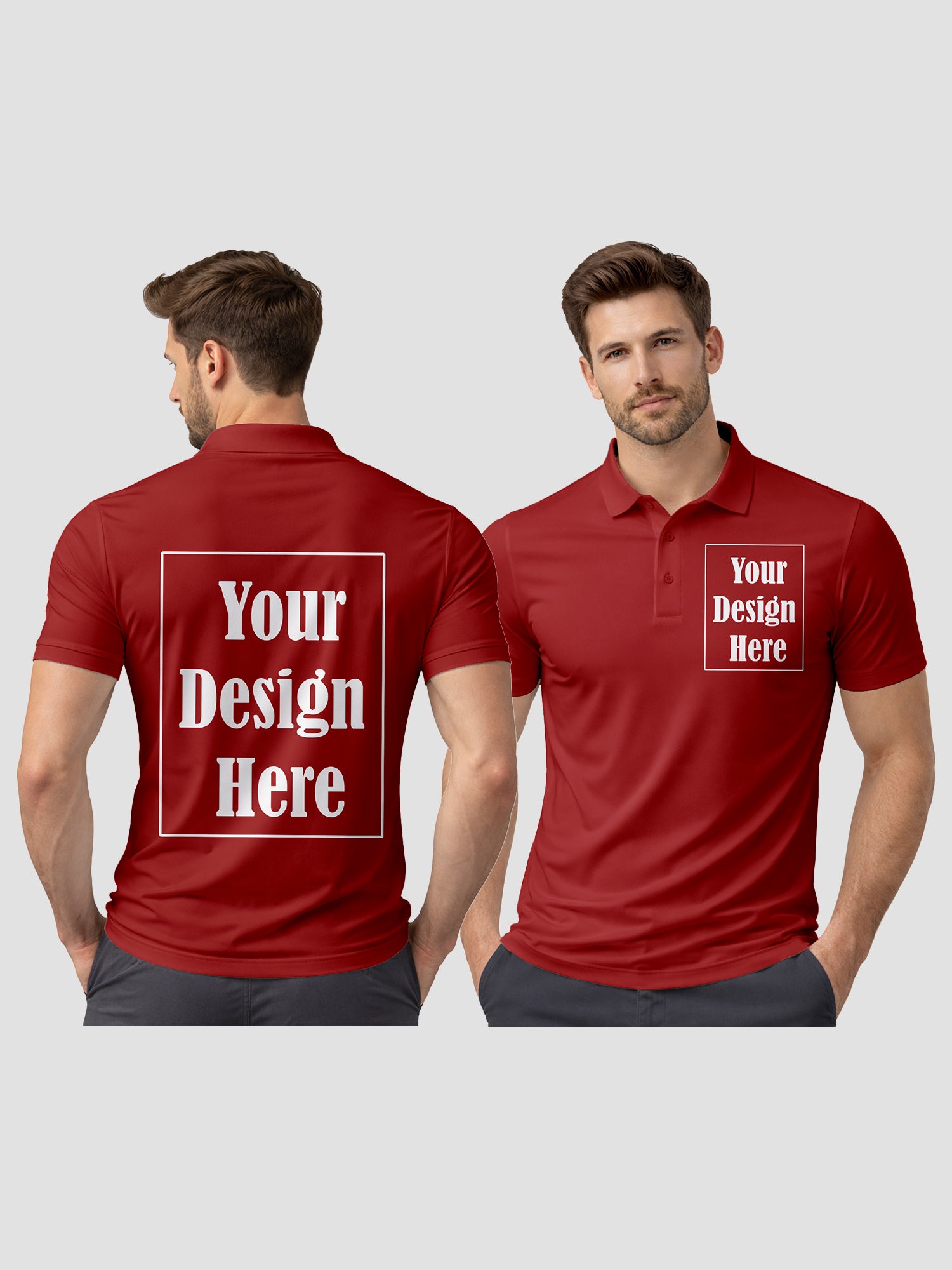 Men Custom Polo T Shirt with Front Back Print Premium Cotton Personalized Logo Text Design Tee
