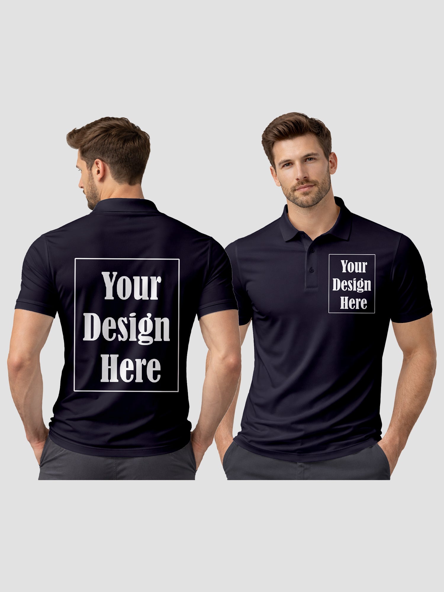 Men Custom Polo T Shirt with Front Back Print Premium Cotton Personalized Logo Text Design Tee
