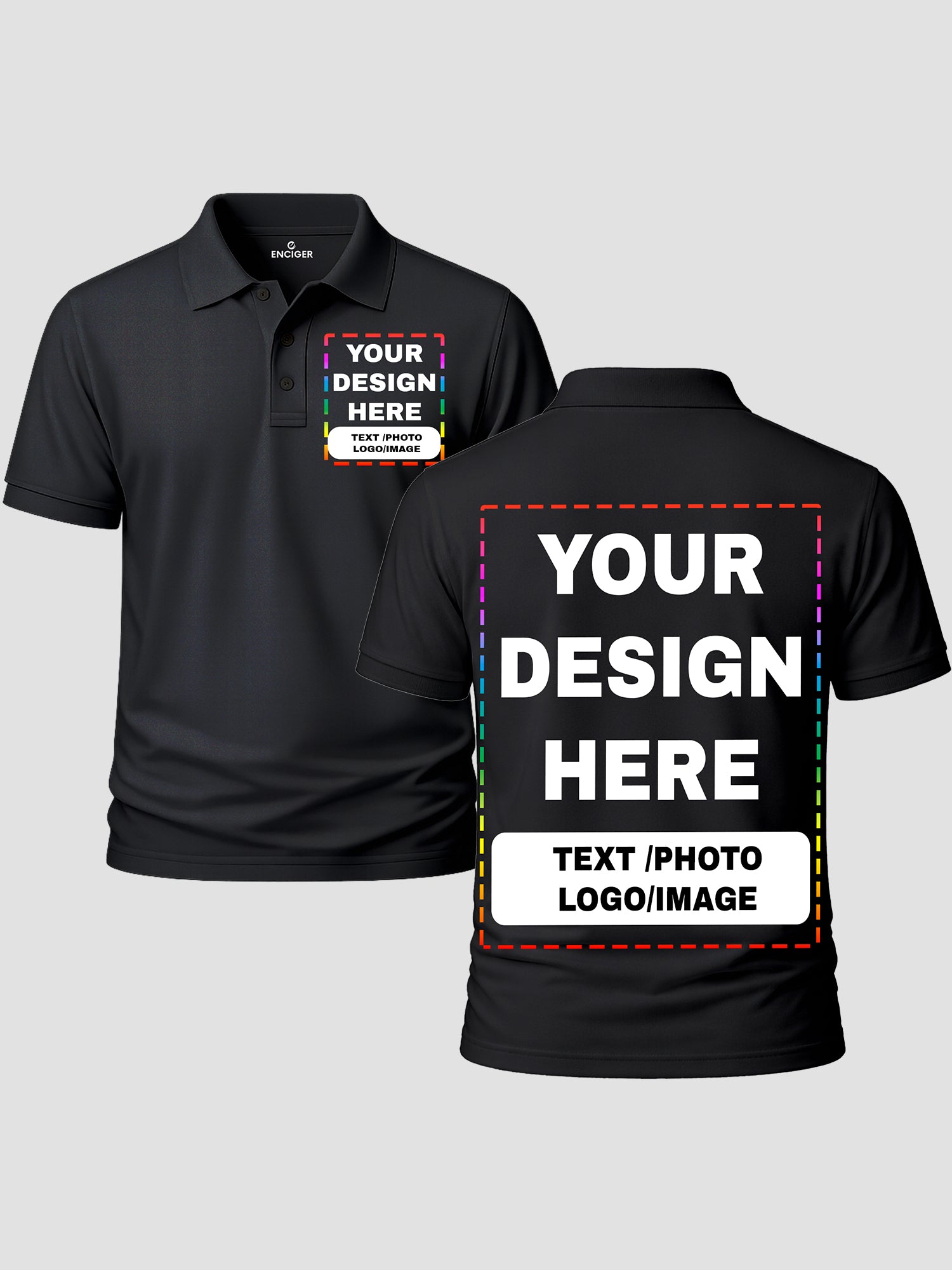 Men Custom Polo T Shirt Front Back Print Personalised Logo Text Photo Tee