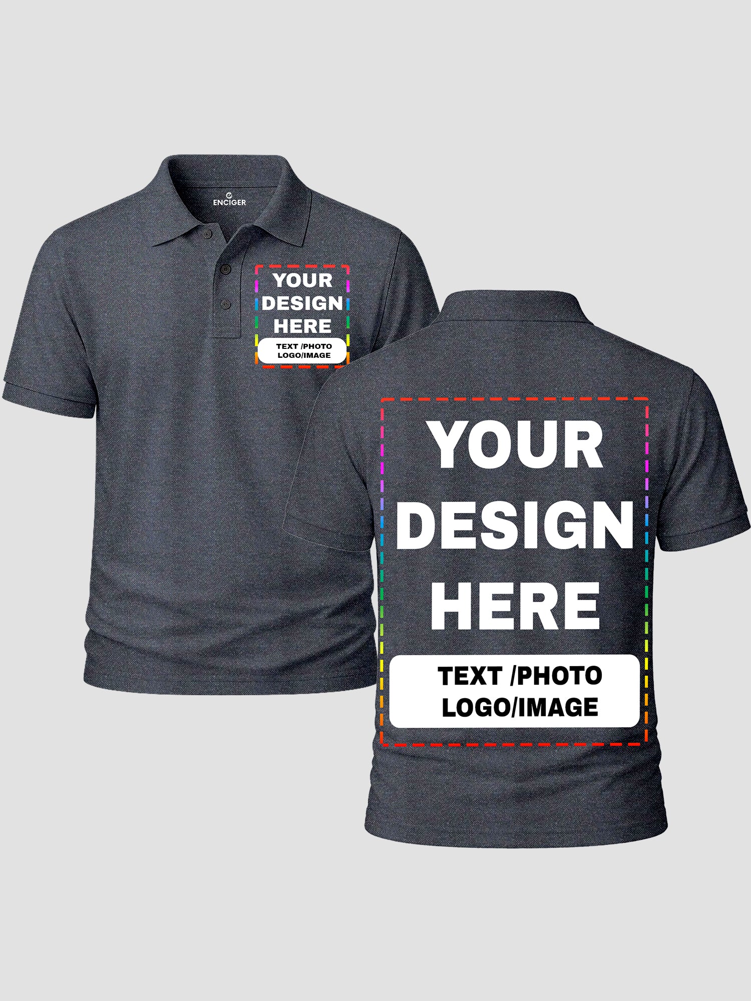 Men Custom Polo T Shirt Front Back Print Personalised Logo Text Photo Tee