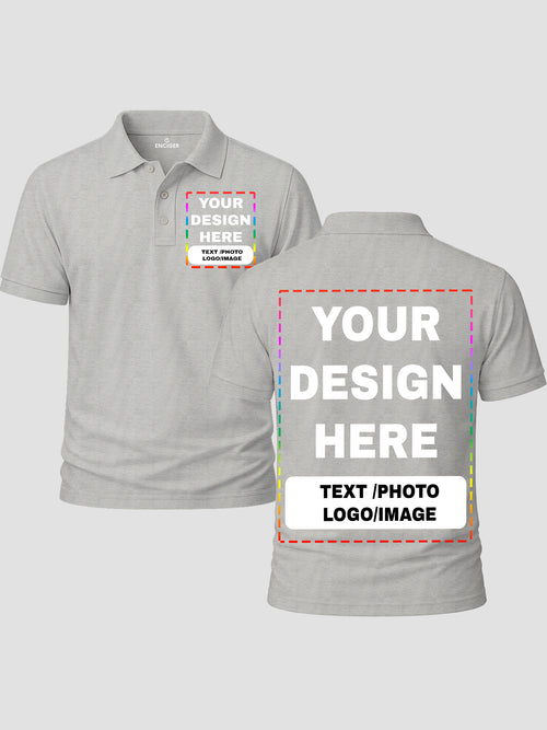 Men Custom Polo T Shirt Front Back Print Personalised Logo Text Photo Tee