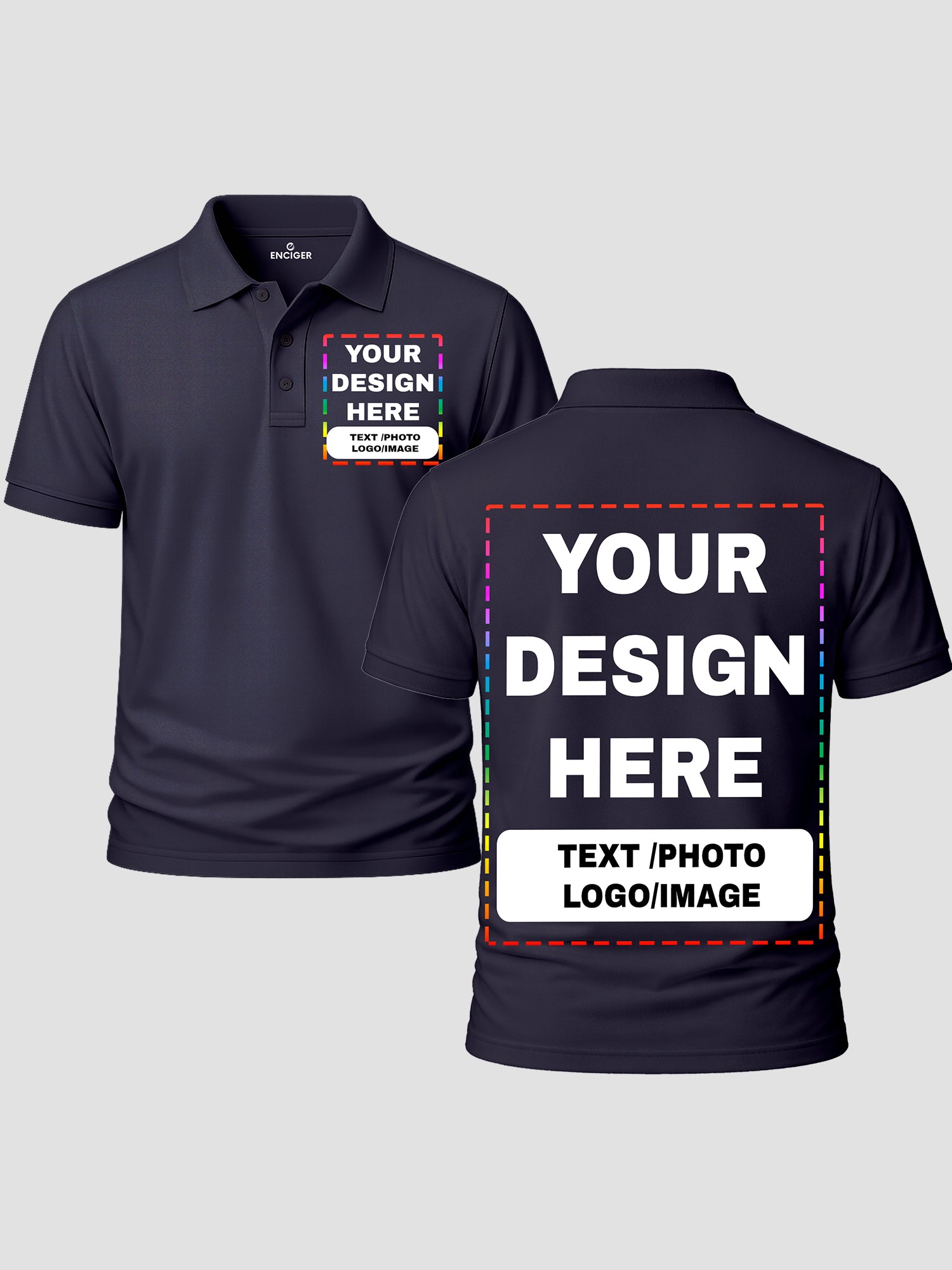 Men Custom Polo T Shirt Front Back Print Personalised Logo Text Photo Tee