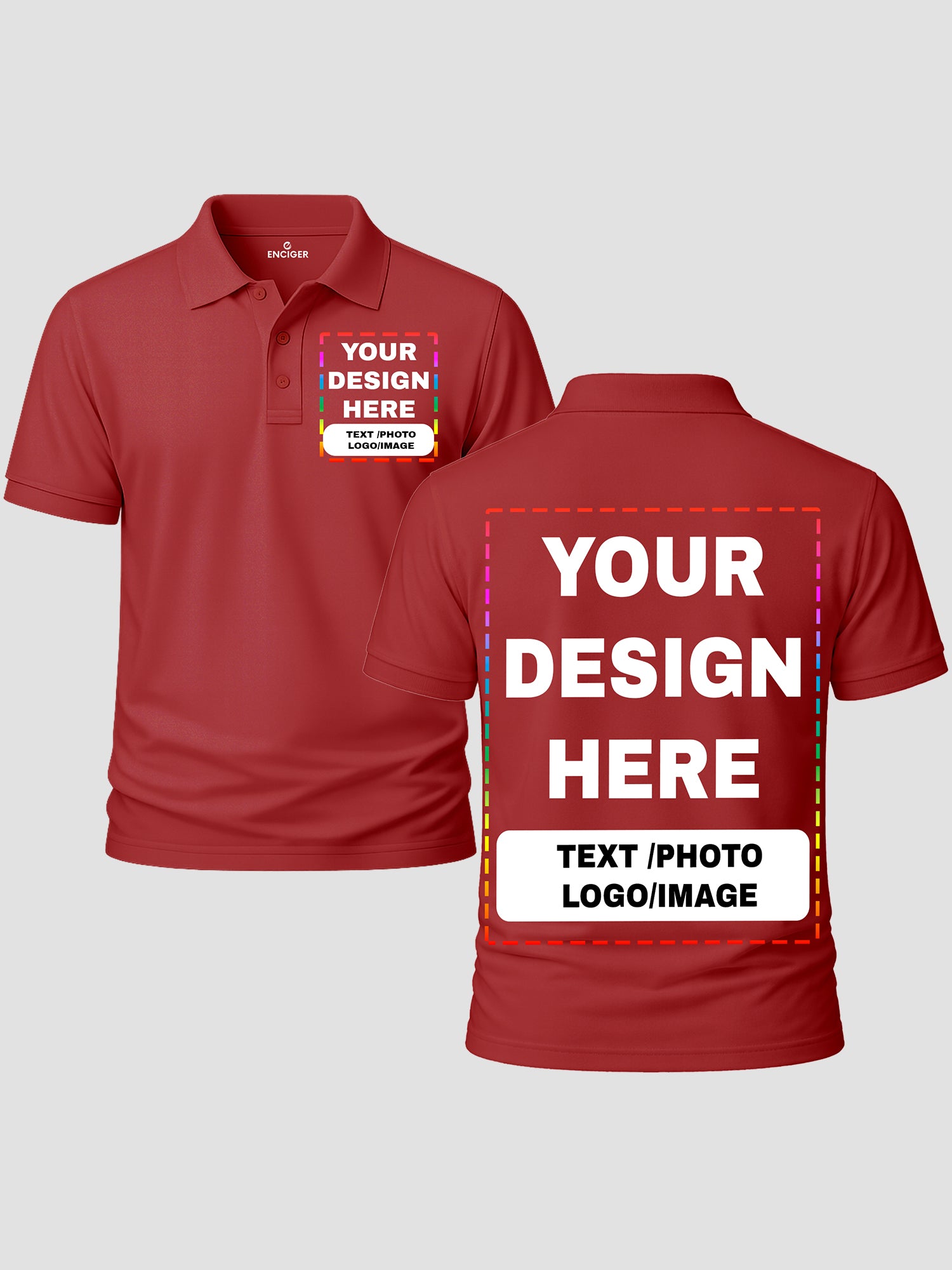 Men Custom Polo T Shirt Front Back Print Personalised Logo Text Photo Tee