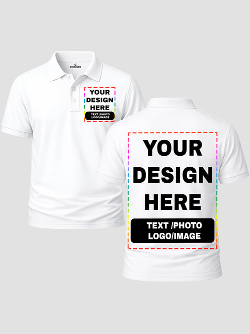 Men Custom Polo T Shirt Front Back Print Personalised Logo Text Photo Tee