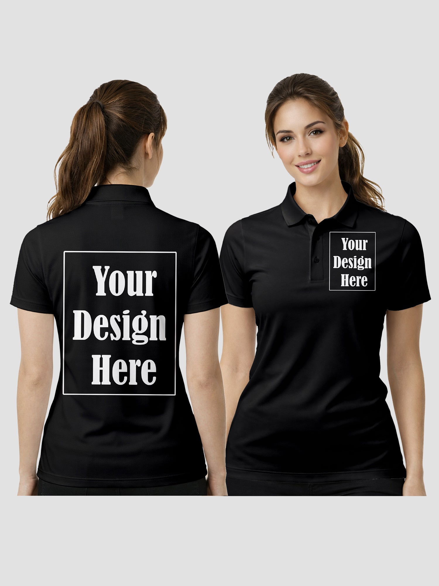 Womens Custom Polo T Shirt Front Back Print Personalized Logo Text Tee
