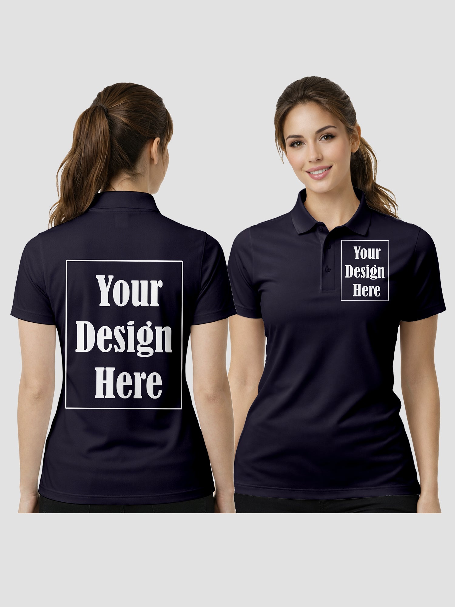 Womens Custom Polo T Shirt Front Back Print Personalized Logo Text Tee