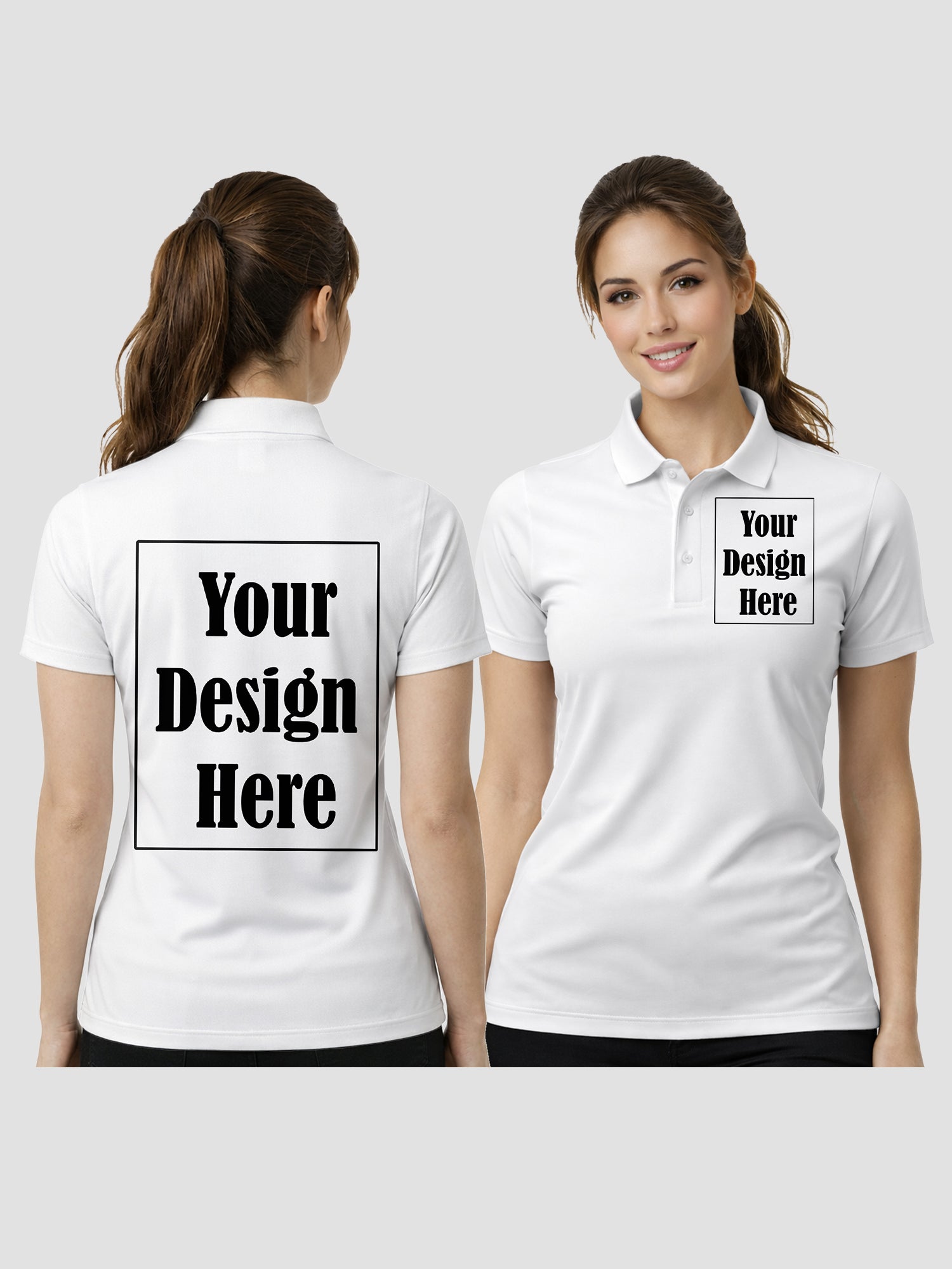 Womens Custom Polo T Shirt Front Back Print Personalized Logo Text Tee