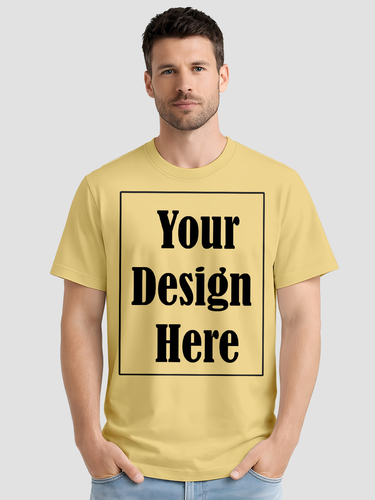 Mens Custom Printed T Shirt Cotton Regular Fit Round Neck Half Sleeve Tee