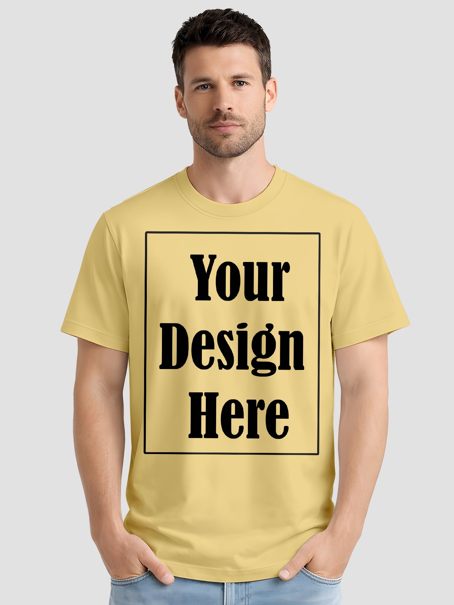 Mens Custom Printed T Shirt Cotton Regular Fit Round Neck Half Sleeve Tee