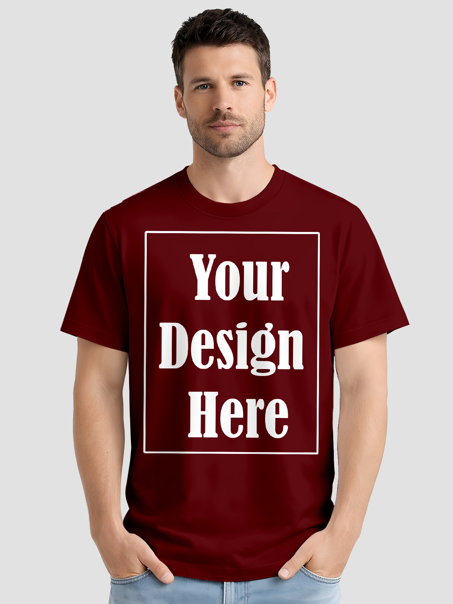 Mens Custom Printed T Shirt Cotton Regular Fit Round Neck Half Sleeve Tee