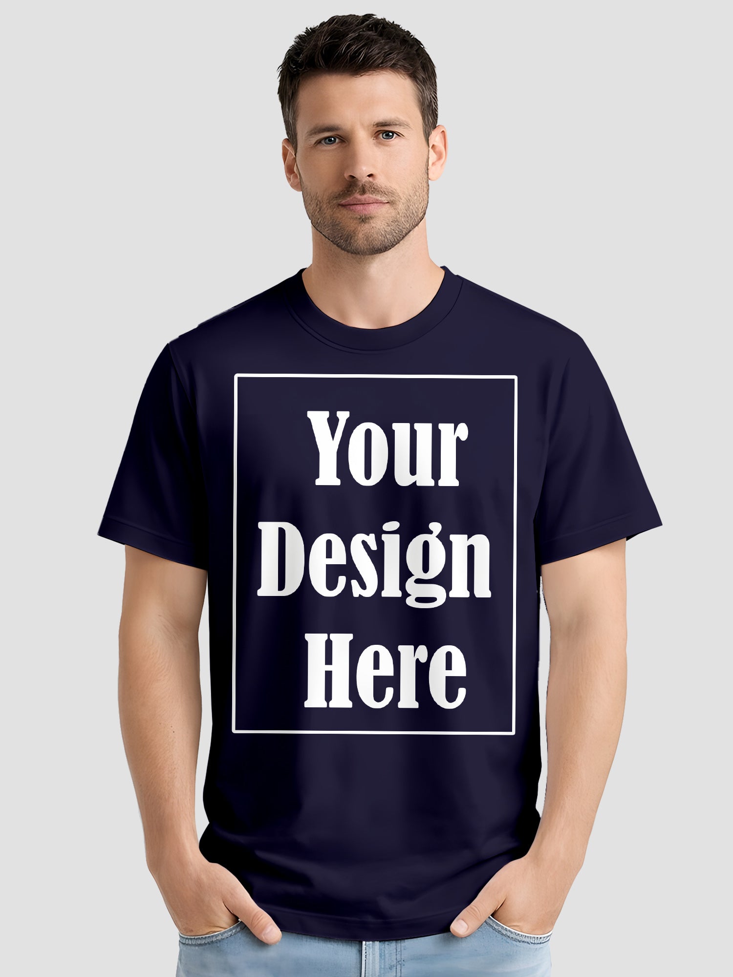 Mens Custom Printed T Shirt Cotton Regular Fit Round Neck Half Sleeve Tee