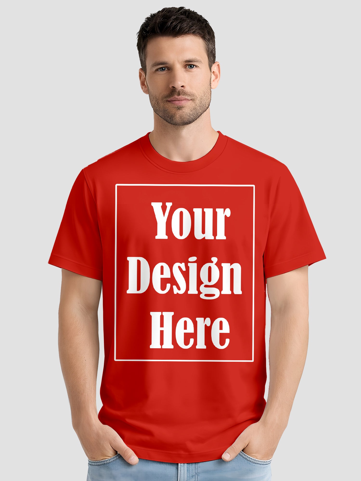 Mens Custom Printed T Shirt Cotton Regular Fit Round Neck Half Sleeve Tee