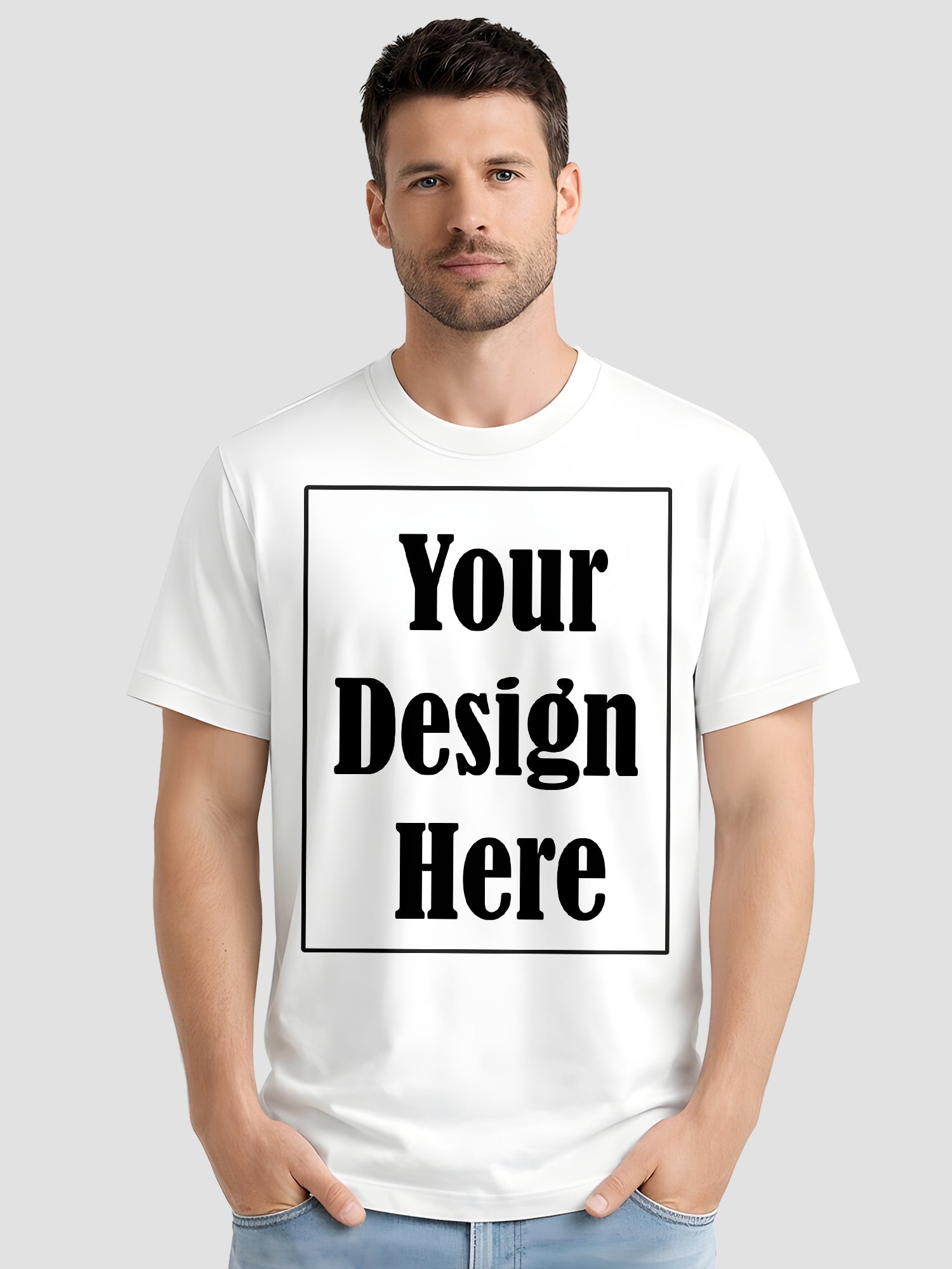 Mens Custom Printed T Shirt Cotton Regular Fit Round Neck Half Sleeve Tee
