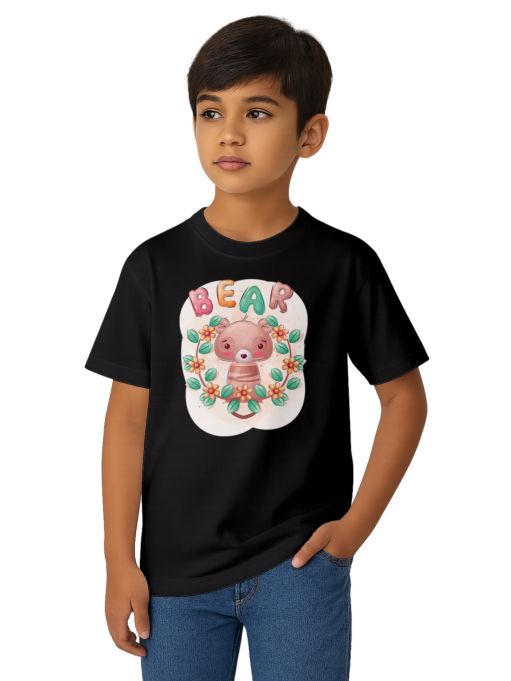 Kids-Cotton-Printed-Regular-Fit-Casual-T-Shirt-for-Boys-and-Girls-KPT1-Black