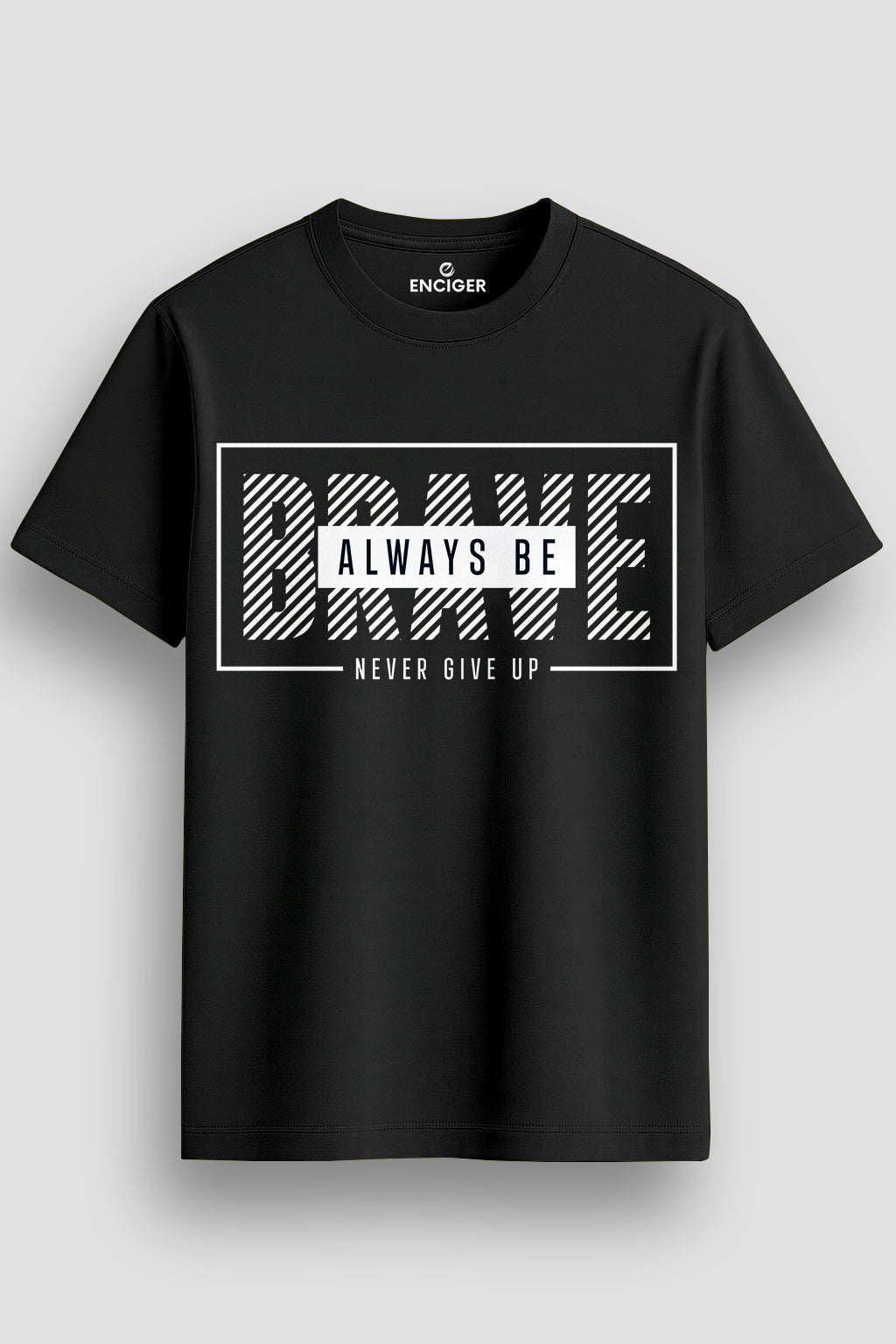  Men's Cotton Graphic Printed Motivational T-Shirt with Brave Never Give Up Typography black, S