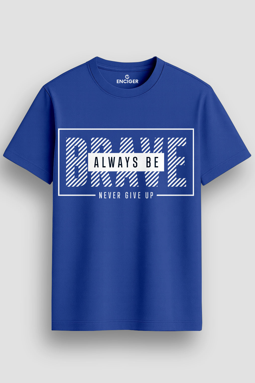  Men's Cotton Graphic Printed Motivational T-Shirt with Brave Never Give Up Typography blue, S