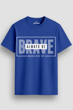  Men's Cotton Graphic Printed Motivational T-Shirt with Brave Never Give Up Typography blue, S