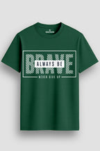  Men's Cotton Graphic Printed Motivational T-Shirt with Brave Never Give Up Typography green, S