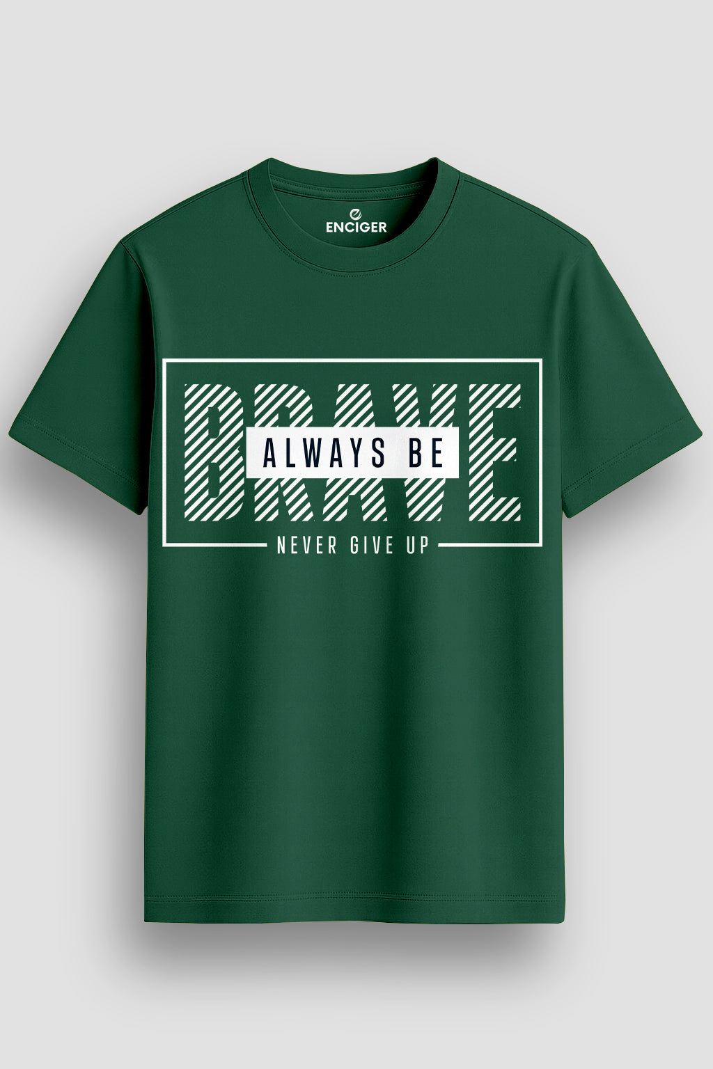  Men's Cotton Graphic Printed Motivational T-Shirt with Brave Never Give Up Typography green, S