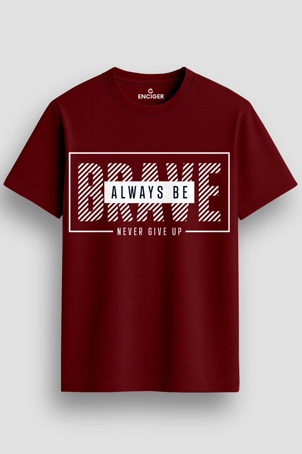  Men's Cotton Graphic Printed Motivational T-Shirt with Brave Never Give Up Typography maroon, S