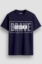  Men's Cotton Graphic Printed Motivational T-Shirt with Brave Never Give Up Typography navy, S