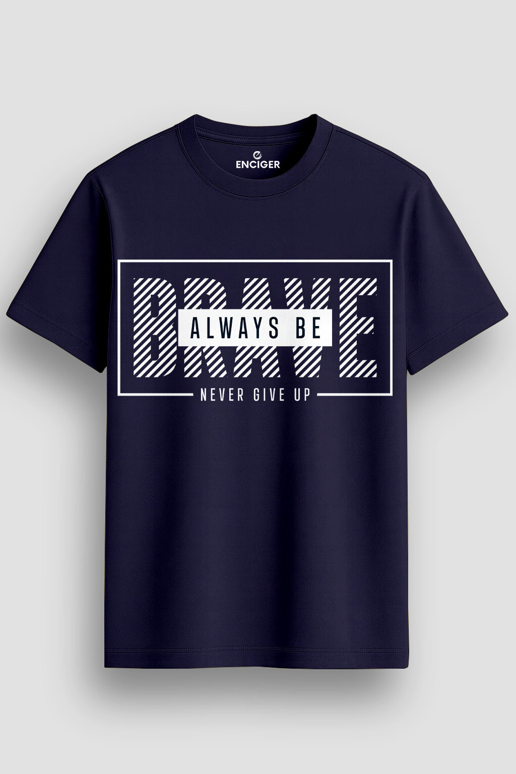  Men's Cotton Graphic Printed Motivational T-Shirt with Brave Never Give Up Typography navy, S