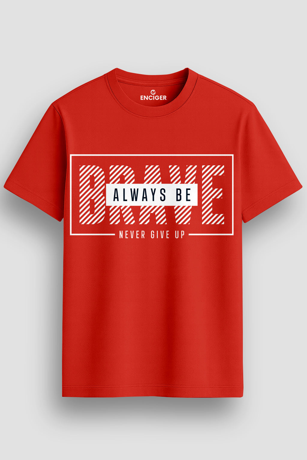  Men's Cotton Graphic Printed Motivational T-Shirt with Brave Never Give Up Typography red, S