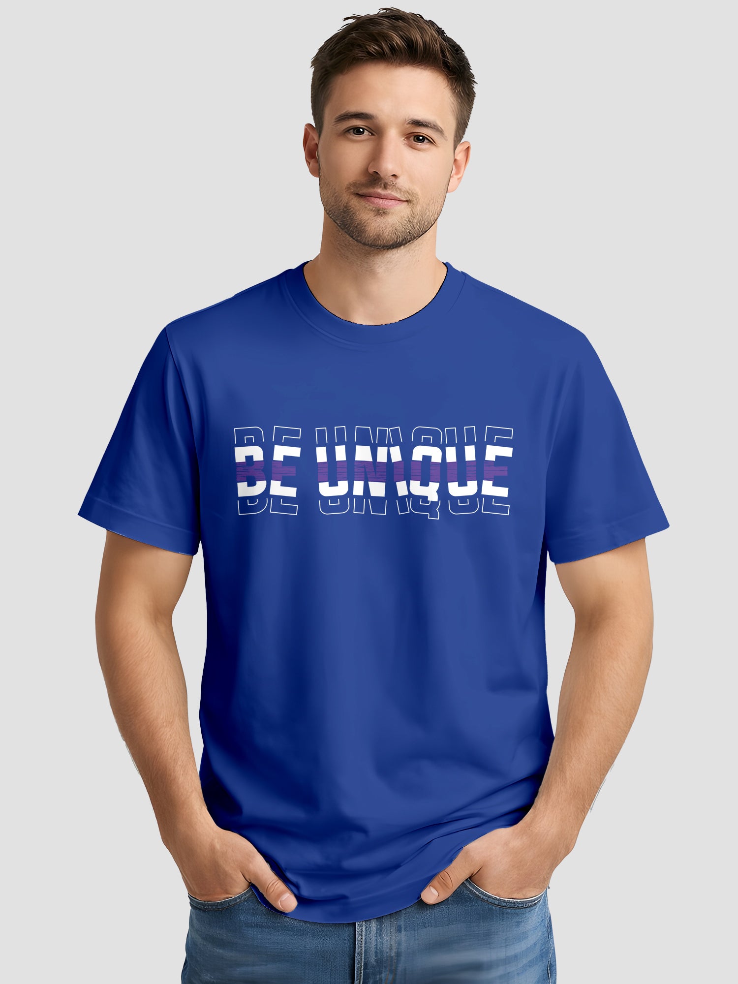  Men's Cotton Graphic Printed Motivational T-Shirt with Unique Brave Typography Print blue, L