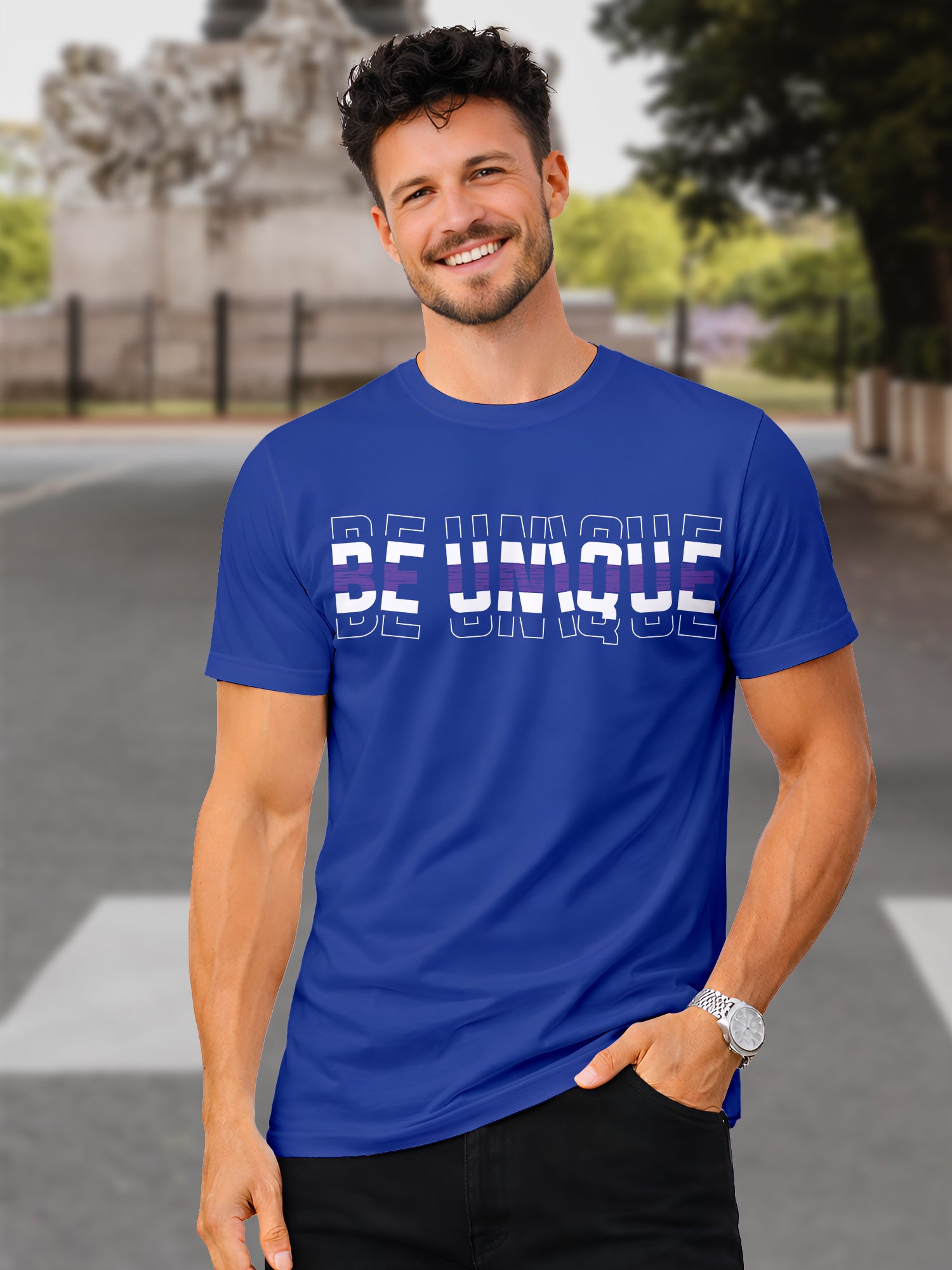  Men's Cotton Graphic Printed Motivational T-Shirt with Unique Brave Typography Print blue, XXL