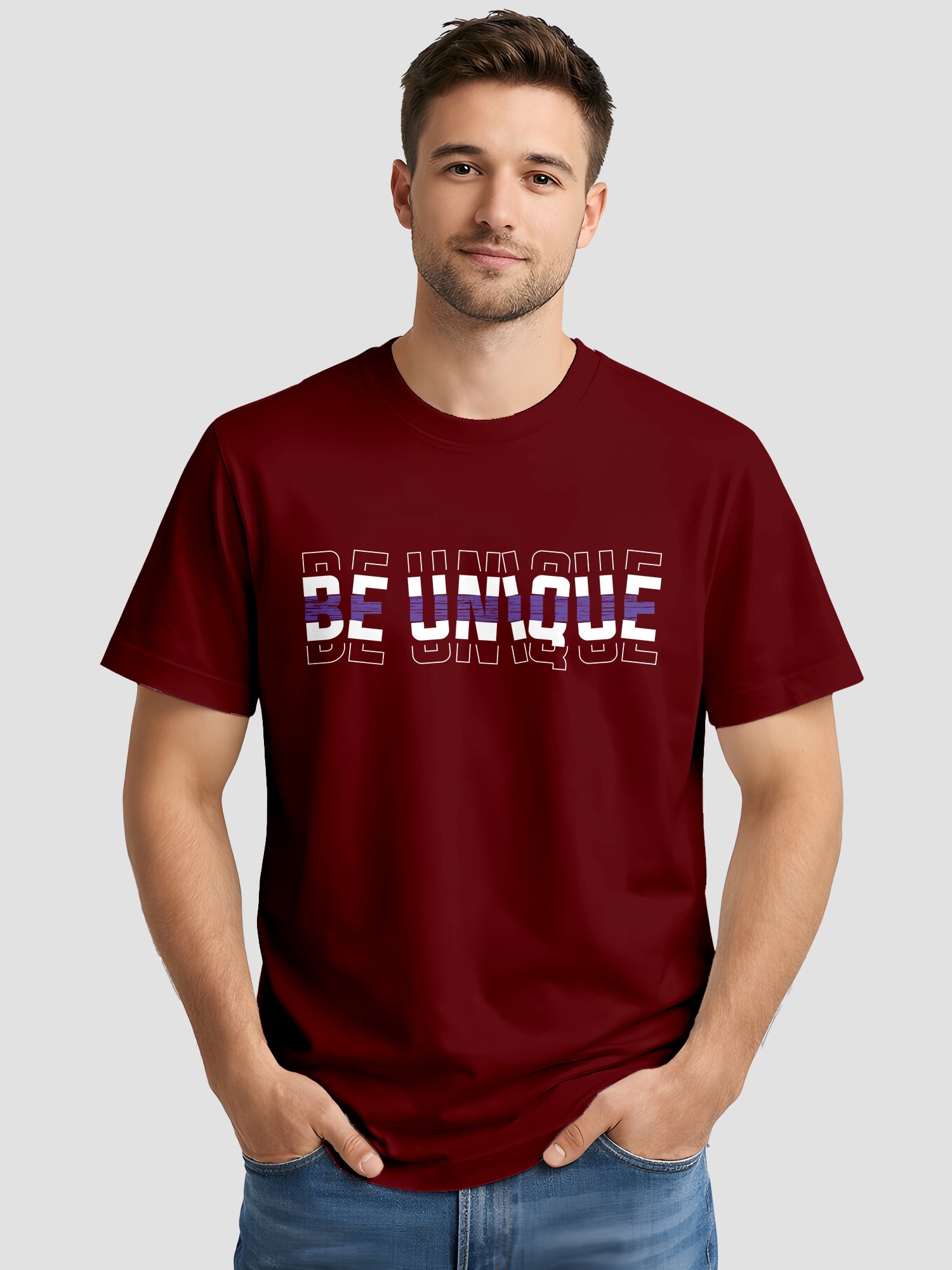  Men's Cotton Graphic Printed Motivational T-Shirt with Unique Brave Typography Print maroon, L