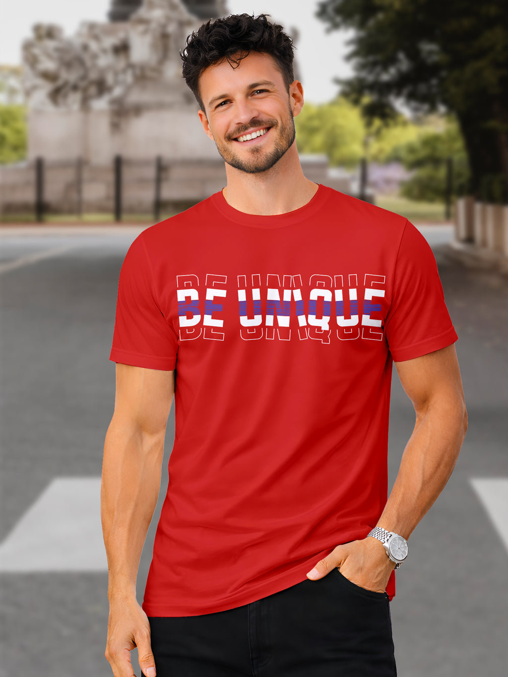  Men's Cotton Graphic Printed Motivational T-Shirt with Unique Brave Typography Print red, XXL