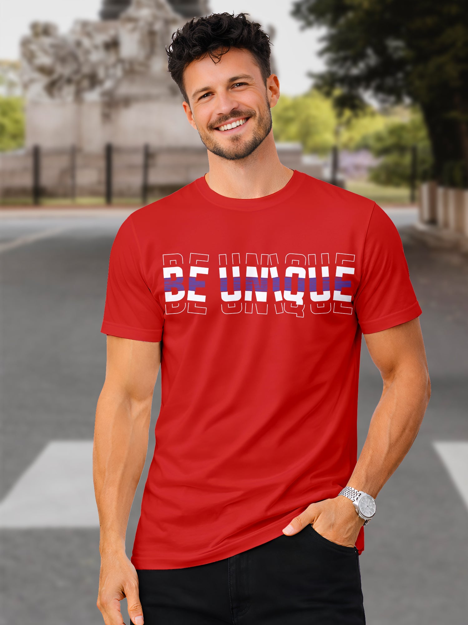  Men's Cotton Graphic Printed Motivational T-Shirt with Unique Brave Typography Print red, XXL