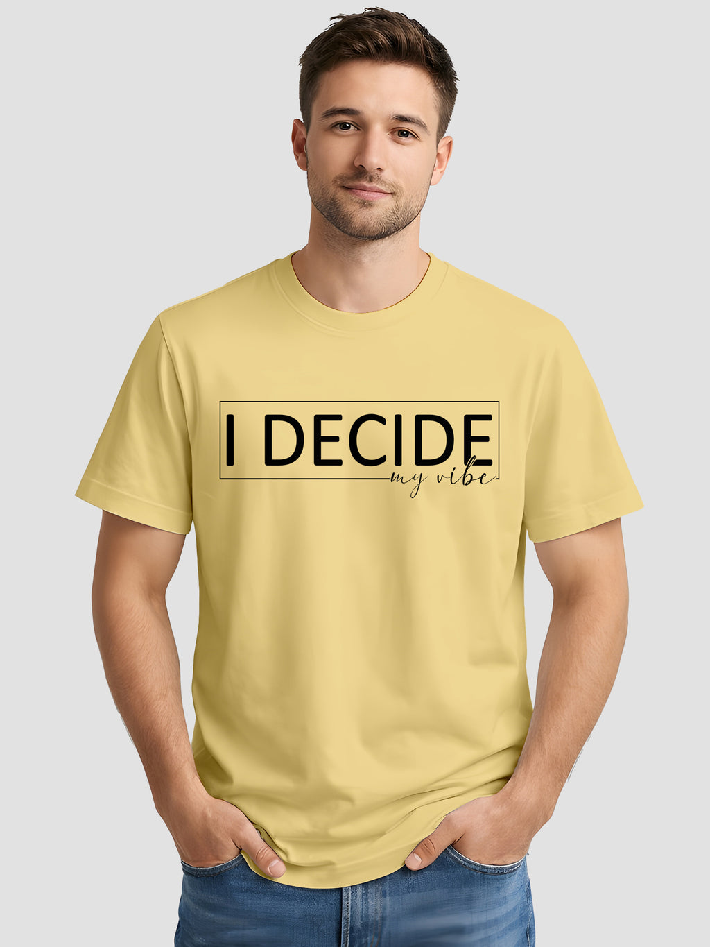  Men's Cotton Graphic Printed T-Shirt with Motivational Brave and Unique Typography beige, L