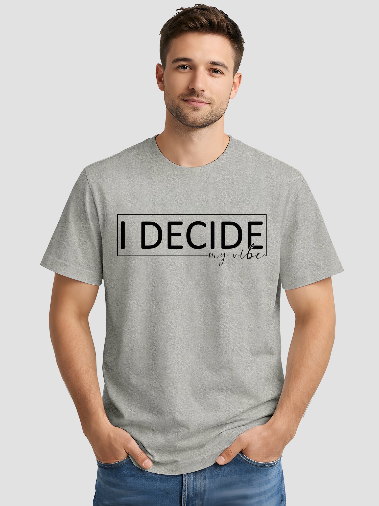  Men's Cotton Graphic Printed T-Shirt with Motivational Brave and Unique Typography grey, L